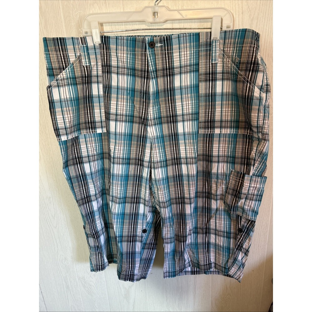 Essential 22/24 Plus Teal Blue Plaid Cropped‎ Pants Convert Shorts